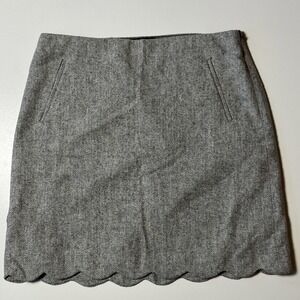 Talbots Herringbone Tweed Scallop Hem Pencil Skirt Size 12P Gray Wool Blend NWT